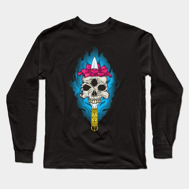 Lotus skull Long Sleeve T-Shirt by juliusllopis